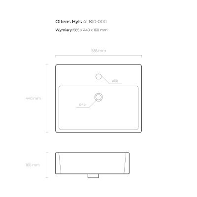 Oltens Hyls 41810000 umywalka 58.5x44 cm prostokątna nablatowa biała