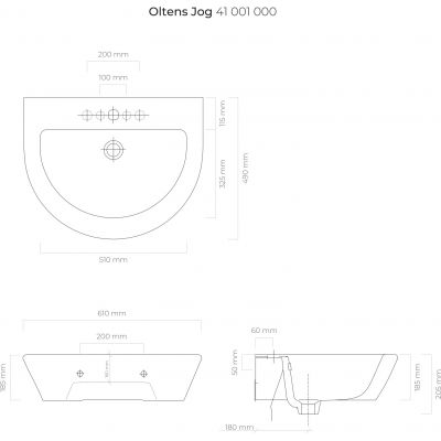 Oltens Jog 41001000 umywalka 61x49 cm półokrągła ścienna biała