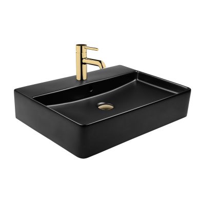 Oltens Duve 41800300 umywalka 59x43.5 cm prostokątna ścienna-nablatowa czarna