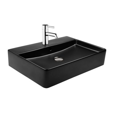 Oltens Duve 41800300 umywalka 59x43.5 cm prostokątna ścienna-nablatowa czarna