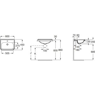 Roca Carmen A3270A5000 umywalka 60x45 cm prostokątna wpuszczana biała