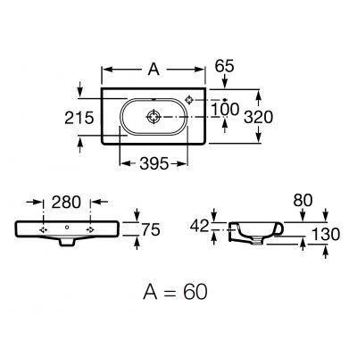 Roca Meridian-N Compacto A32724X000 umywalka 60x32 cm prostokątna ścienna biała