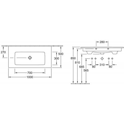 Villeroy & Boch Venticello 4104AJ01 umywalka 100x50 cm prostokątna ścienna-meblowa-z blatem biała