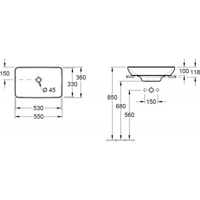 Villeroy & Boch Venticello 41135501 umywalka 55x36 cm prostokątna wpuszczana biała