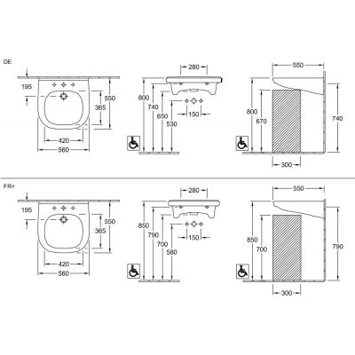 Villeroy & Boch Vita 41195501 umywalka 56x55 cm półokrągła ścienna dla niepełnosprawnych biała