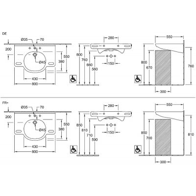 Villeroy & Boch O.Novo Vita 41208001 umywalka 80x55 cm ścienna dla niepełnosprawnych biała
