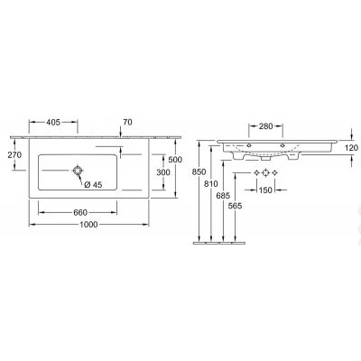 Villeroy & Boch Venticello 4134L301 umywalka 100x50 cm prostokątna ścienna-meblowa-z blatem biała