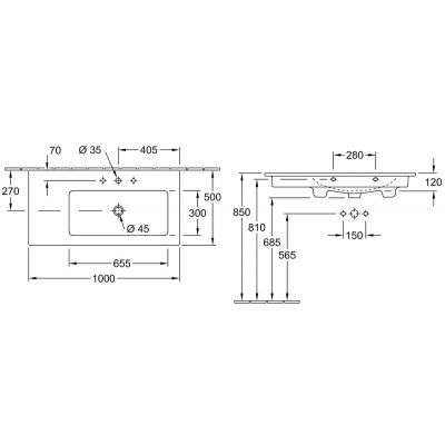 Villeroy & Boch Venticello 4134R101 umywalka 100x50 cm prostokątna ścienna-meblowa-z blatem biała