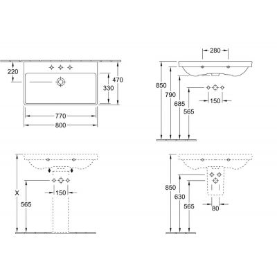 Villeroy & Boch Avento 415680R1 umywalka 80x47 cm prostokątna ścienna-meblowa biała
