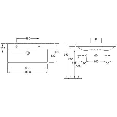 Villeroy & Boch Avento 4156A401 umywalka 100x47 cm prostokątna ścienna-meblowa biała