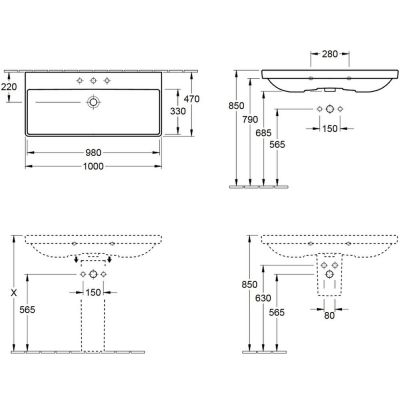 Villeroy & Boch Avento 4156A501 umywalka 100x47 cm prostokątna ścienna-meblowa biała