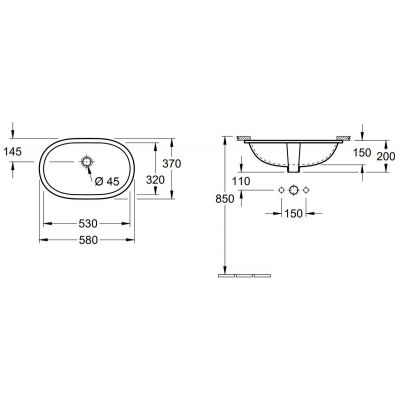 Villeroy & Boch O.Novo 416250R1 umywalka 53x32 cm owalna podblatowa biała