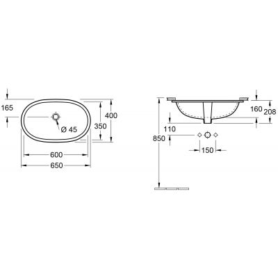 Villeroy & Boch O.Novo 41626001 umywalka 60x35 cm owalna podblatowa biała