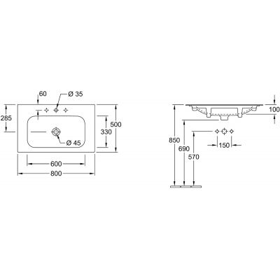 Villeroy & Boch Finion 416484R1 umywalka 80x50 cm prostokątna meblowa biała