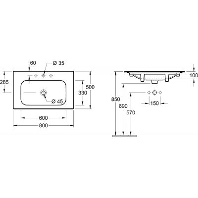 Villeroy & Boch Finion 416483R1 umywalka 80x50 cm prostokątna meblowa biała