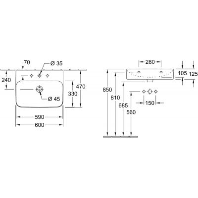 Villeroy & Boch Finion 416861R1 umywalka 60x47 cm prostokątna ścienna biała