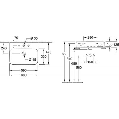 Villeroy & Boch Finion 41686LRW umywalka 60x47 cm prostokątna ścienna-meblowa biała