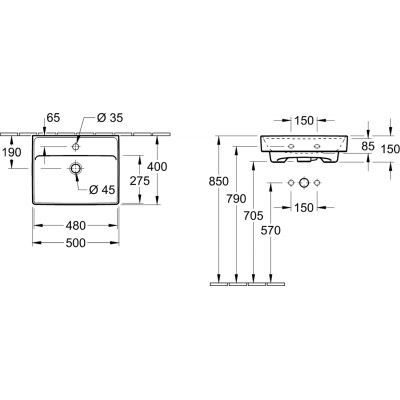 Villeroy & Boch Collaro 43345001 umywalka 50x40 cm prostokątna ścienna-meblowa biała