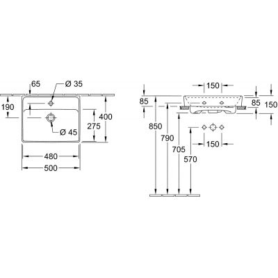 Villeroy & Boch Collaro 43345G01 umywalka 50x40 cm prostokątna ścienna-meblowa biała