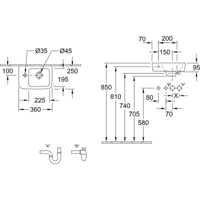 Villeroy & Boch O.Novo 434236T2 umywalka 36x25 cm prostokątna ścienna biała