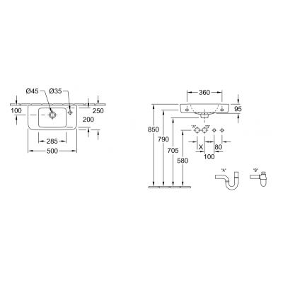 Villeroy & Boch O.Novo 4342R501 umywalka 50x25 cm prostokątna ścienna biała