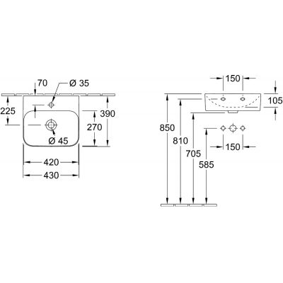 Villeroy & Boch Finion 436443R1 umywalka 43x39 cm prostokątna ścienna biała