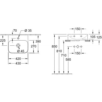 Villeroy & Boch Finion 43644LR1 umywalka 43x39 cm prostokątna ścienna-meblowa-nablatowa biała