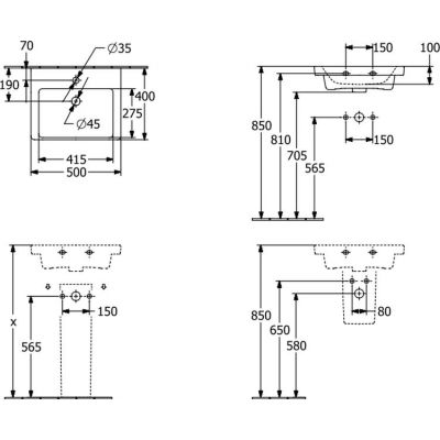 Villeroy & Boch Subway 3.0 4370FF01 umywalka 50x40 cm prostokątna ścienna biała