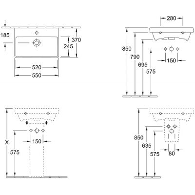 Villeroy & Boch Avento 4A005501 umywalka 55x37 cm prostokątna ścienna-meblowa biała