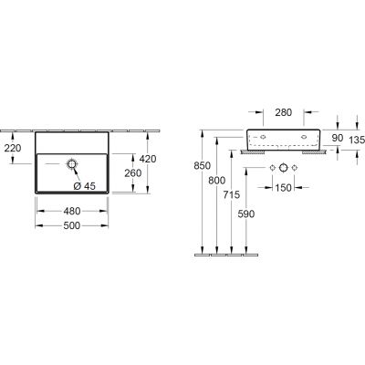 Villeroy & Boch Memento 2.0 4A225F01 umywalka 50x42 cm prostokątna ścienna-meblowa biała