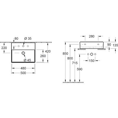 Villeroy & Boch Memento 2.0 4A225L01 umywalka 50x42 cm prostokątna ścienna-meblowa biała