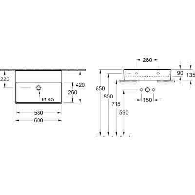 Villeroy & Boch Memento 2.0 4A226FR1 umywalka 60x42 cm prostokątna ścienna-meblowa biała