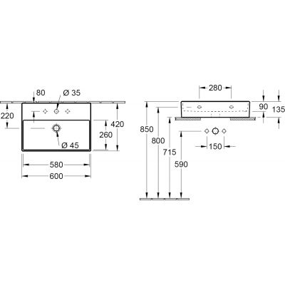 Villeroy & Boch Memento 2.0 4A226GR1 umywalka 60x42 cm prostokątna ścienna-meblowa biała