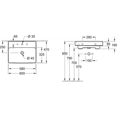 Villeroy & Boch Collaro 4A336001 umywalka 60x47 cm prostokątna ścienna-meblowa biała