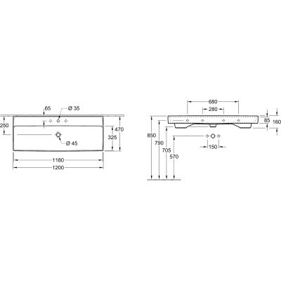 Villeroy & Boch Collaro 4A33C201 umywalka 120x47 cm prostokątna ścienna-meblowa biała