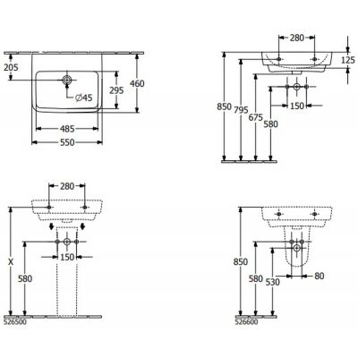 Villeroy & Boch O.Novo 4A415801 umywalka 55x46 cm prostokątna ścienna biała