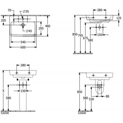 Villeroy & Boch O.Novo 4A4160R1 umywalka 60x46 cm prostokątna ścienna biała