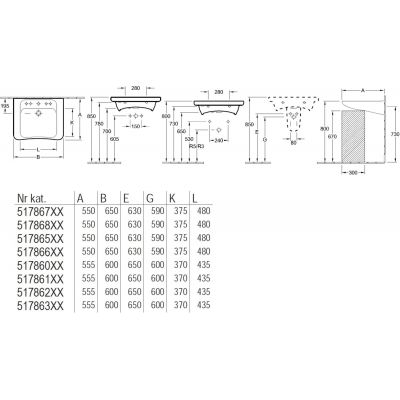 Villeroy & Boch Vita 517867T2 umywalka 65x55 cm prostokątna ścienna dla niepełnosprawnych biała