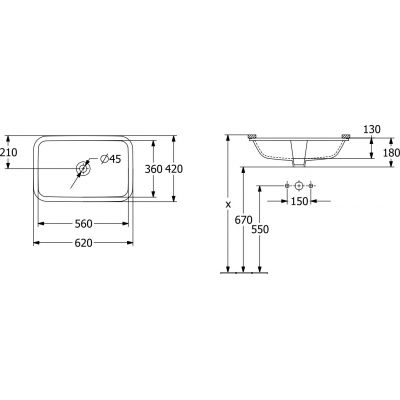 Villeroy & Boch Architectura 5A776001 umywalka 56x36 cm prostokątna podblatowa biała