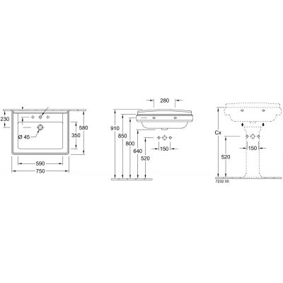 Villeroy & Boch Hommage 710175R1 umywalka 75x58 cm prostokątna ścienna-meblowa biała