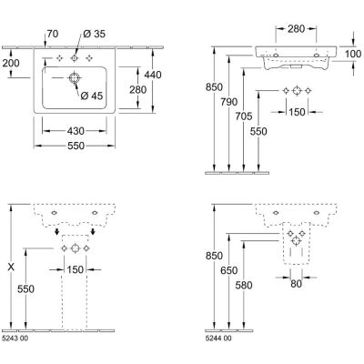Villeroy & Boch Subway 2.0 711355R1 umywalka 55x44 cm prostokątna ścienna biała