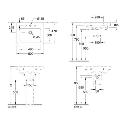 Villeroy & Boch Subway 2.0 711360R1 umywalka 60x47 cm prostokątna ścienna biała