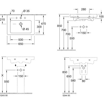 Villeroy & Boch Subway 2.0 711365R1 umywalka 65x47 cm prostokątna ścienna biała