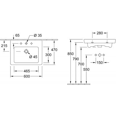 Villeroy & Boch Subway 2.0 7113F0R1 umywalka 60x47 cm prostokątna meblowa biała