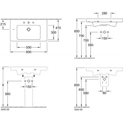 Villeroy & Boch Subway 2.0 717580R1 umywalka 80x47 cm prostokątna ścienna-meblowa-z blatem biała