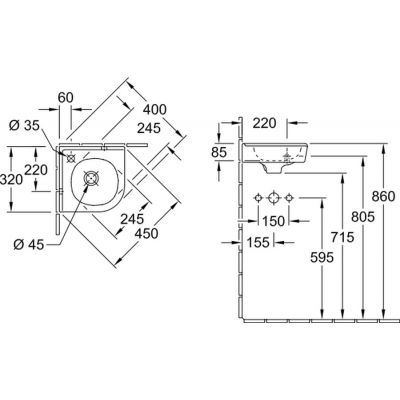Villeroy & Boch O.Novo 731032R1 umywalka 32x32 cm narożna ścienna biała