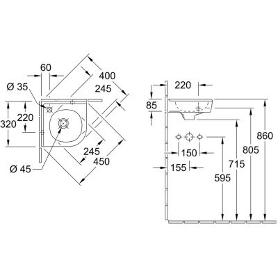 Villeroy & Boch O.Novo 731033R1 umywalka 32x32 cm narożna ścienna biała