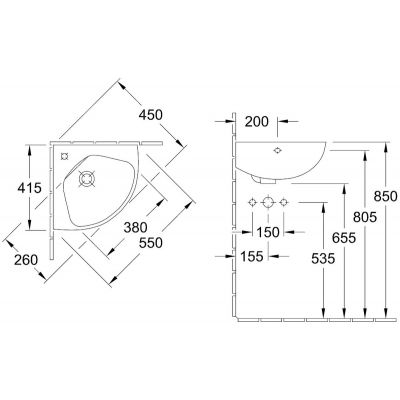 Villeroy & Boch O.Novo 73274001 umywalka 41.5x41.5 cm narożna ścienna biała