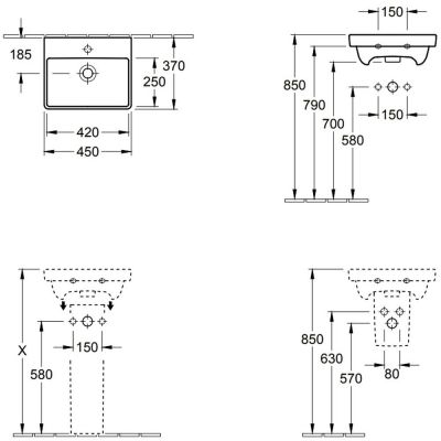 Villeroy & Boch Avento 73584501 umywalka 45x37 cm prostokątna ścienna-meblowa biała