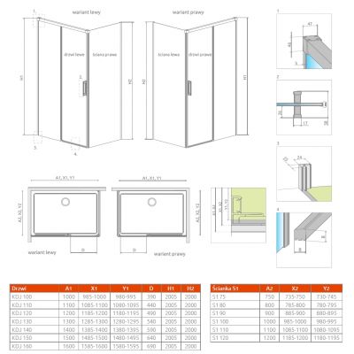 Radaway Idea Gold KDJ 3870420901R drzwi prysznicowe 120 cm rozsuwane do ścianki bocznej